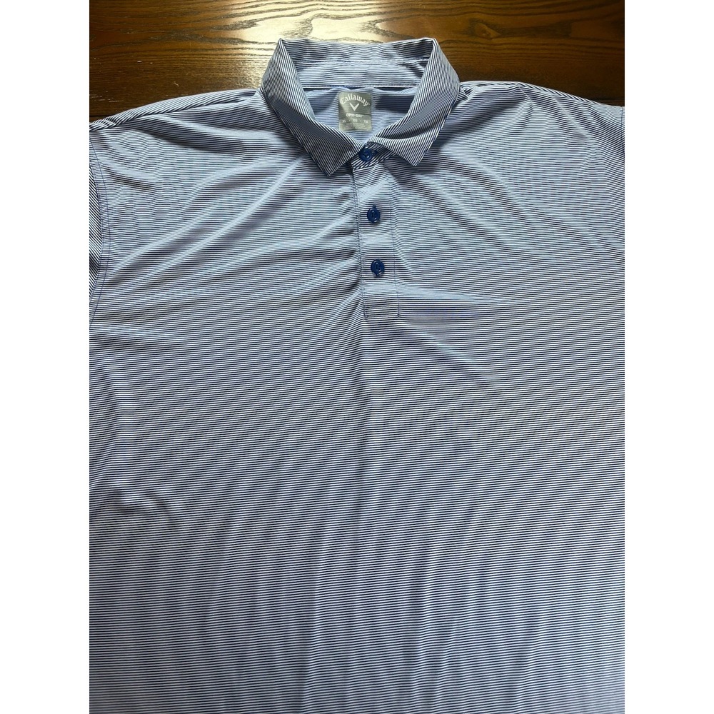 Callaway Polo Shirt Mens XL White Blue Stripe Opti-Dri Active Performance Golf